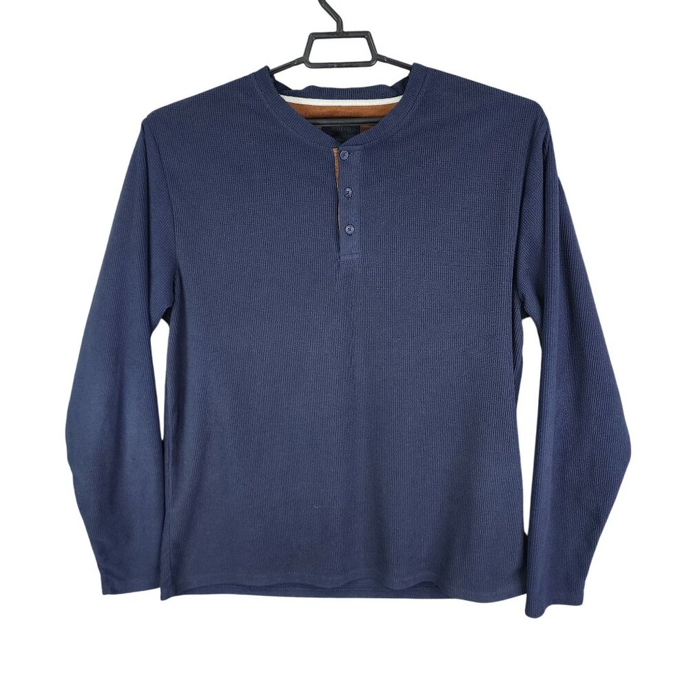 Mens Navy Blue Nomad Ribbed Henley Shirt Long Sleeve Size XL